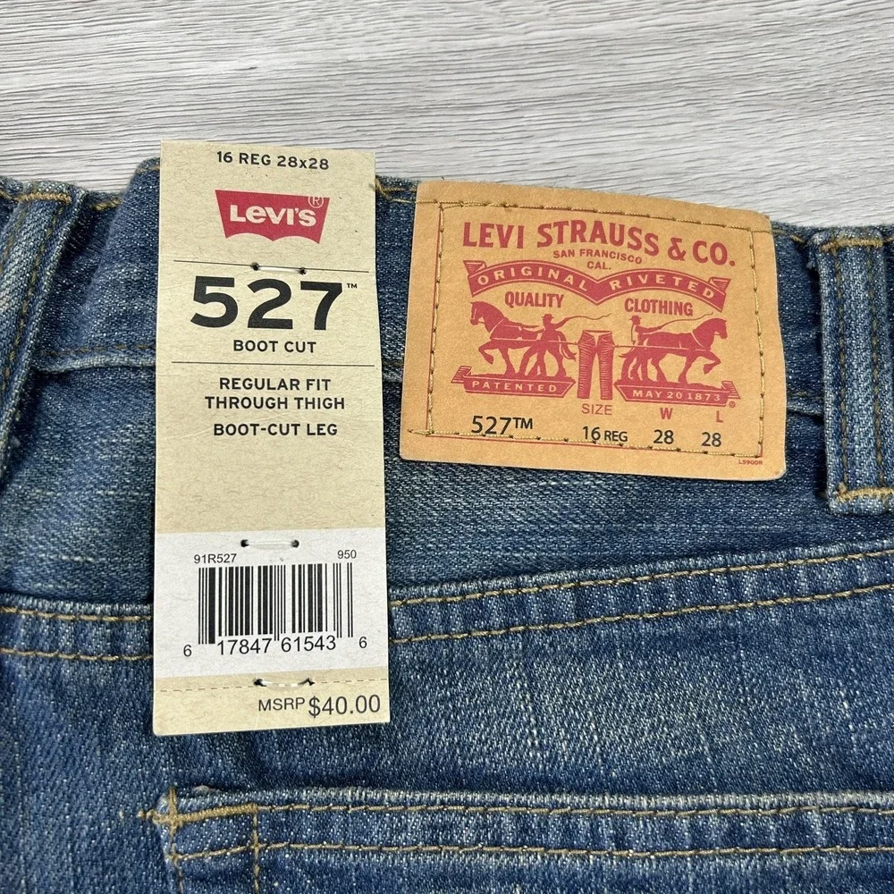 Levis 527 Jeans Boys 16 Regular 28x28 Blue Boot Cut 100% Cotton Denim Pants